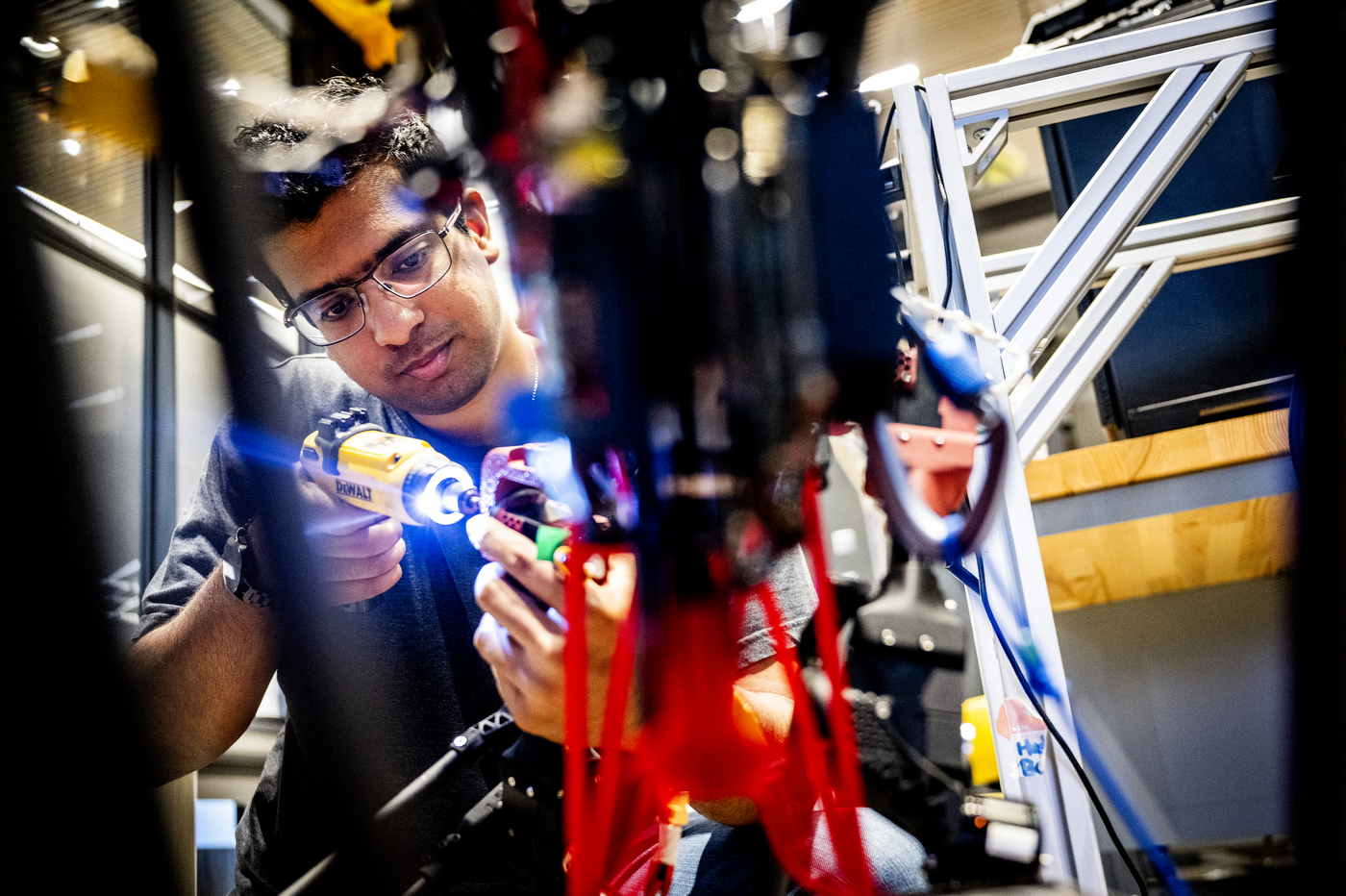Working on a robot in the lab